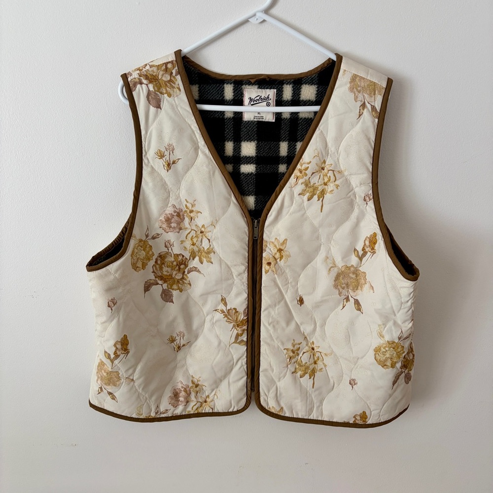 Woolrich Black and White Checkered Vest with florals